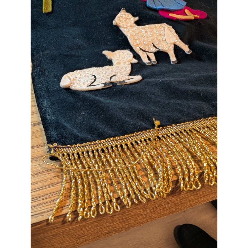 Vintage Velvet‎ Felt Nativity Sta Shepherds And Sheep Christmas Handmade 36"x25" - Picture 6 of 7